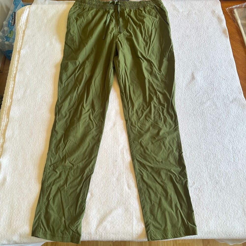 Olive Green Drawstring Elastic Waist Nylon Pants Mens Medium M Outdoor Hiking